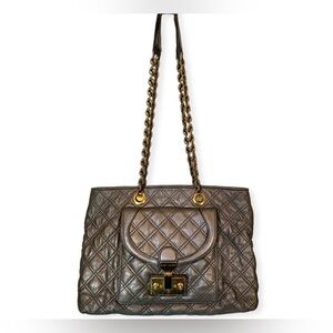 Marc Jacobs Astor Leather Quilted Shoulder Tote Bag Metallic